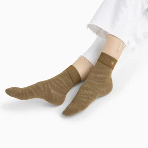 Vanessa Wu Chaussettes Brianna kaki et zébré or< Chaussettes