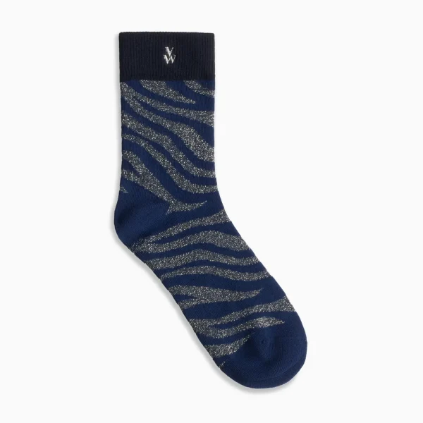 Vanessa Wu Chaussettes Brianna marine et zébré argent< Chaussettes