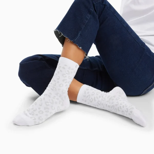 Vanessa Wu Chaussettes Tara blanc et léopard argent< Chaussettes