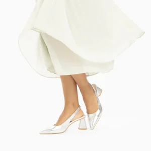 Vanessa Wu Escarpins slingback Lara argent à bout pointu< Sandales À Talon, Compensées | Escarpins