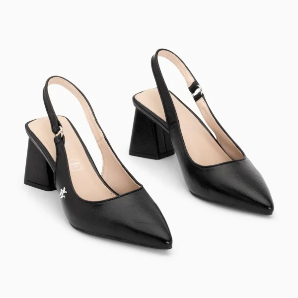 Vanessa Wu Escarpins slingback Lara noirs à bout pointu< Sandales À Talon, Compensées | Escarpins
