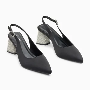 Vanessa Wu Escarpins slingback Paris noirs à bout pointu et talon strass< Sandales À Talon, Compensées | Escarpins