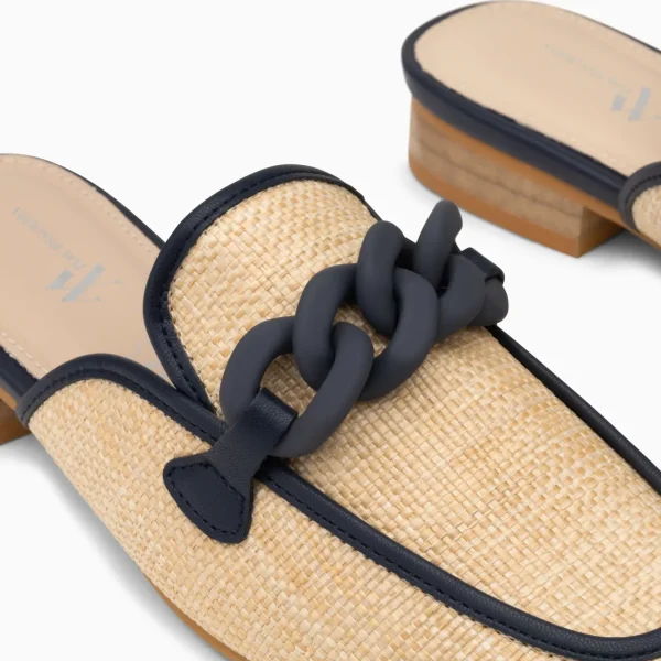 Vanessa Wu Mules Emna beige et bleu marine à chaîne mate< Mules | Mocassins, Derbies, Ballerines