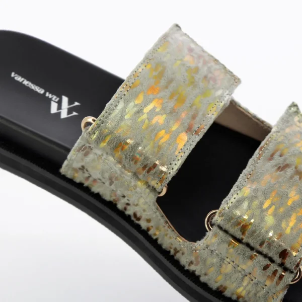 Vanessa Wu Mules Philippine gris et or à scratchs< Mules | Sandales Plates