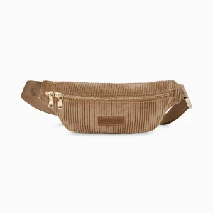 Vanessa Wu Sac banane Marjorie beige en velours côtelé< Sacs