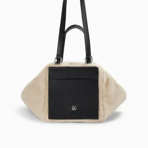 Vanessa Wu Sac week-end Kenza beige et noir en fausse fourrure< Sacs