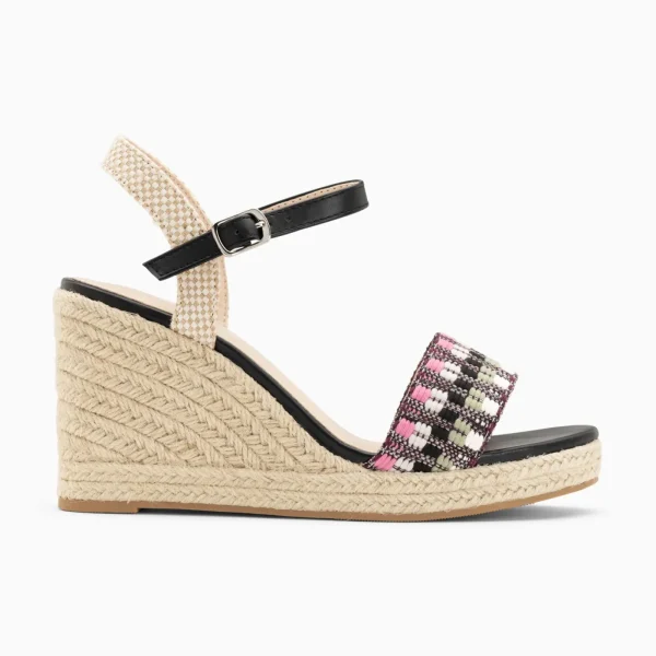 Vanessa Wu Sandales compensées Honorine noir et rose en tissu jacquard< Sandales À Talon, Compensées