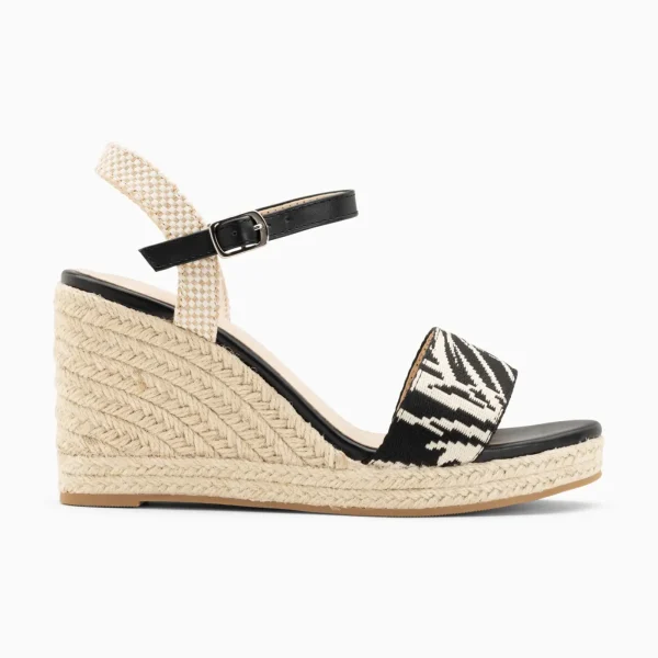 Vanessa Wu Sandales compensées Honorine noires en tissu jacquard< Sandales À Talon, Compensées