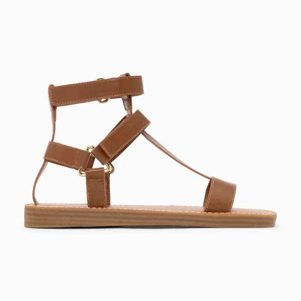 Vanessa Wu Sandales plates Assia camel à scratchs< Sandales Plates
