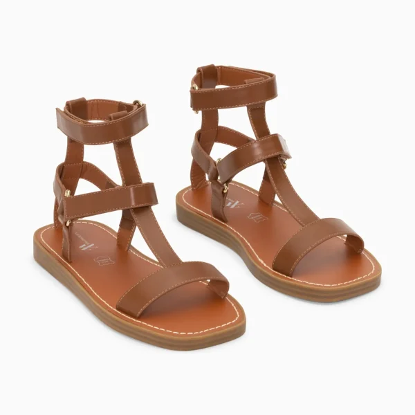 Vanessa Wu Sandales plates Assia camel à scratchs< Sandales Plates