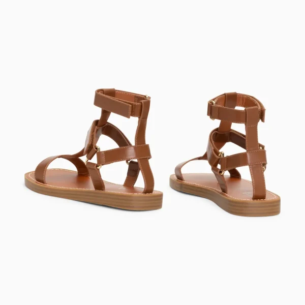 Vanessa Wu Sandales plates Assia camel à scratchs< Sandales Plates